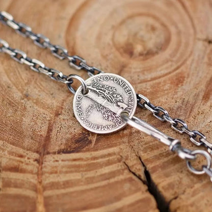 Antique Multi US Silver Coin Razor Blade Necklace