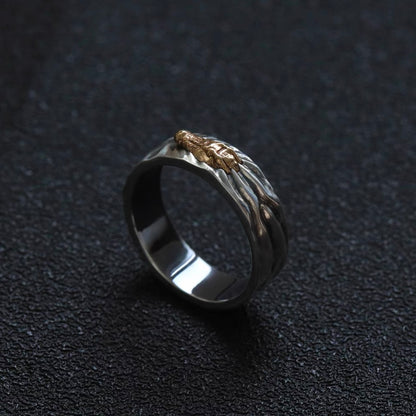 Gold-Plated Floating Crocodile Men’s Silver Band Ring