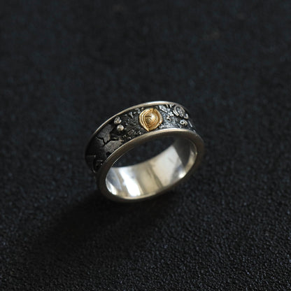 Vintage Embossed Gold-Gilded Evil Eye Silver Band Ring