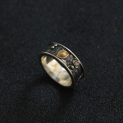 Vintage Embossed Gold-Gilded Evil Eye Silver Band Ring