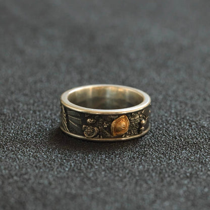 Vintage Embossed Gold-Gilded Evil Eye Silver Band Ring