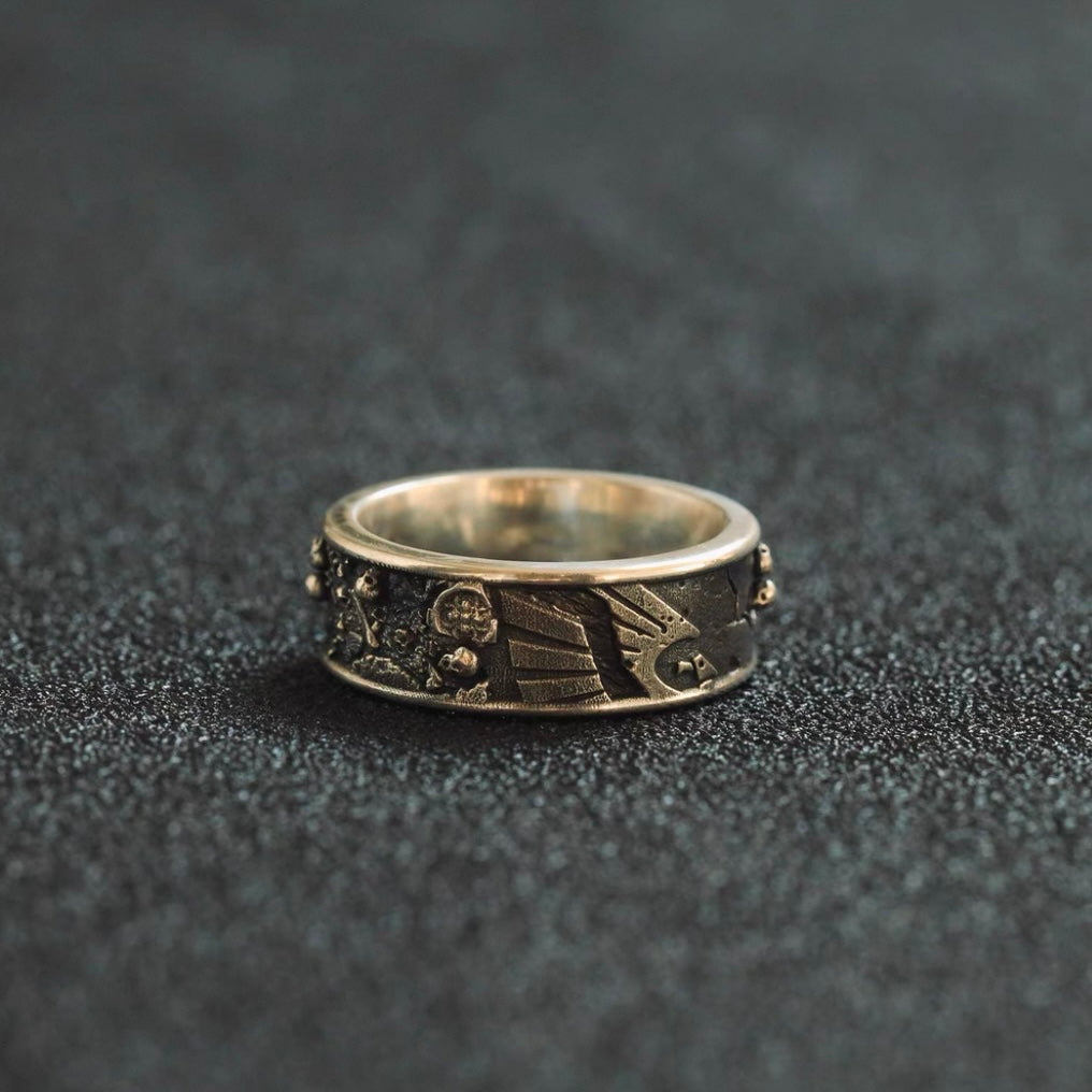 Vintage Embossed Gold-Gilded Evil Eye Silver Band Ring