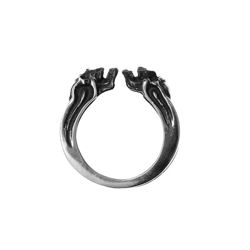 Gemini Skull Silver Cuff Ring