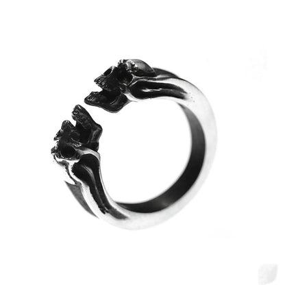 Gemini Skull Silver Cuff Ring