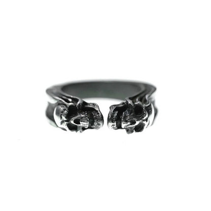 Gemini Skull Silver Cuff Ring