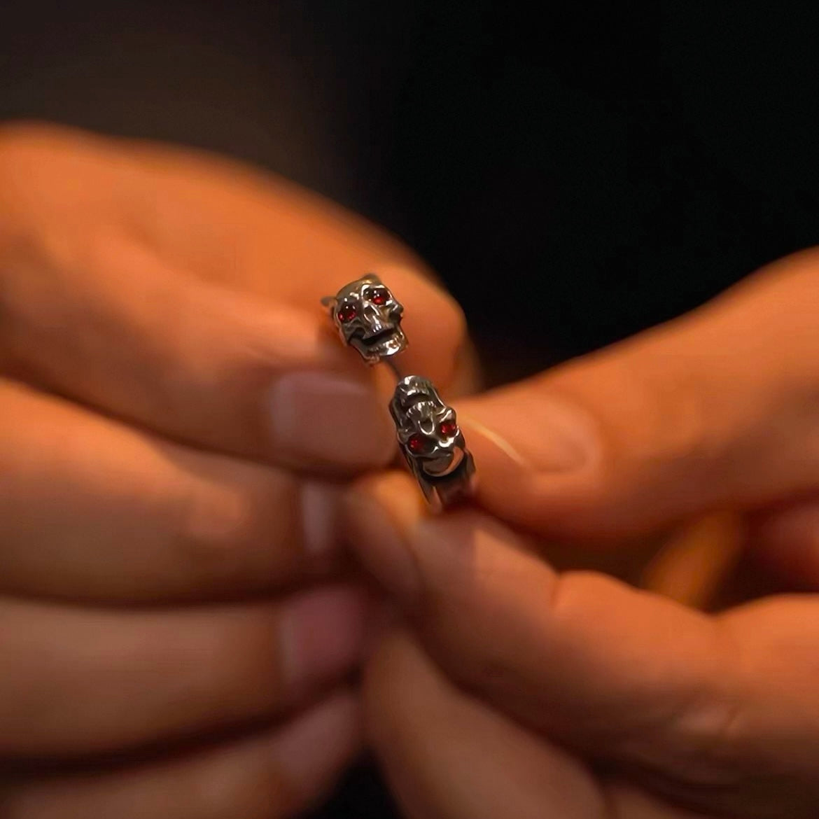 Gemini Skull Silver Cuff Ring