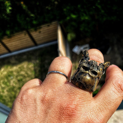 Wild Western Cowboy Double Pistol Gunslinger Skull Men’s Silver Ring