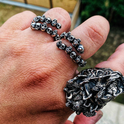 Gothic Multi Skull Men’s Silver Biker Ring