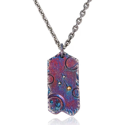 Multi-Colored Galaxy Silver Necklace with Planet Engravings and 24K Gold Meteorite Accent