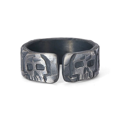 Vintage Engraved Gothic Skull Silver Cuff Ring