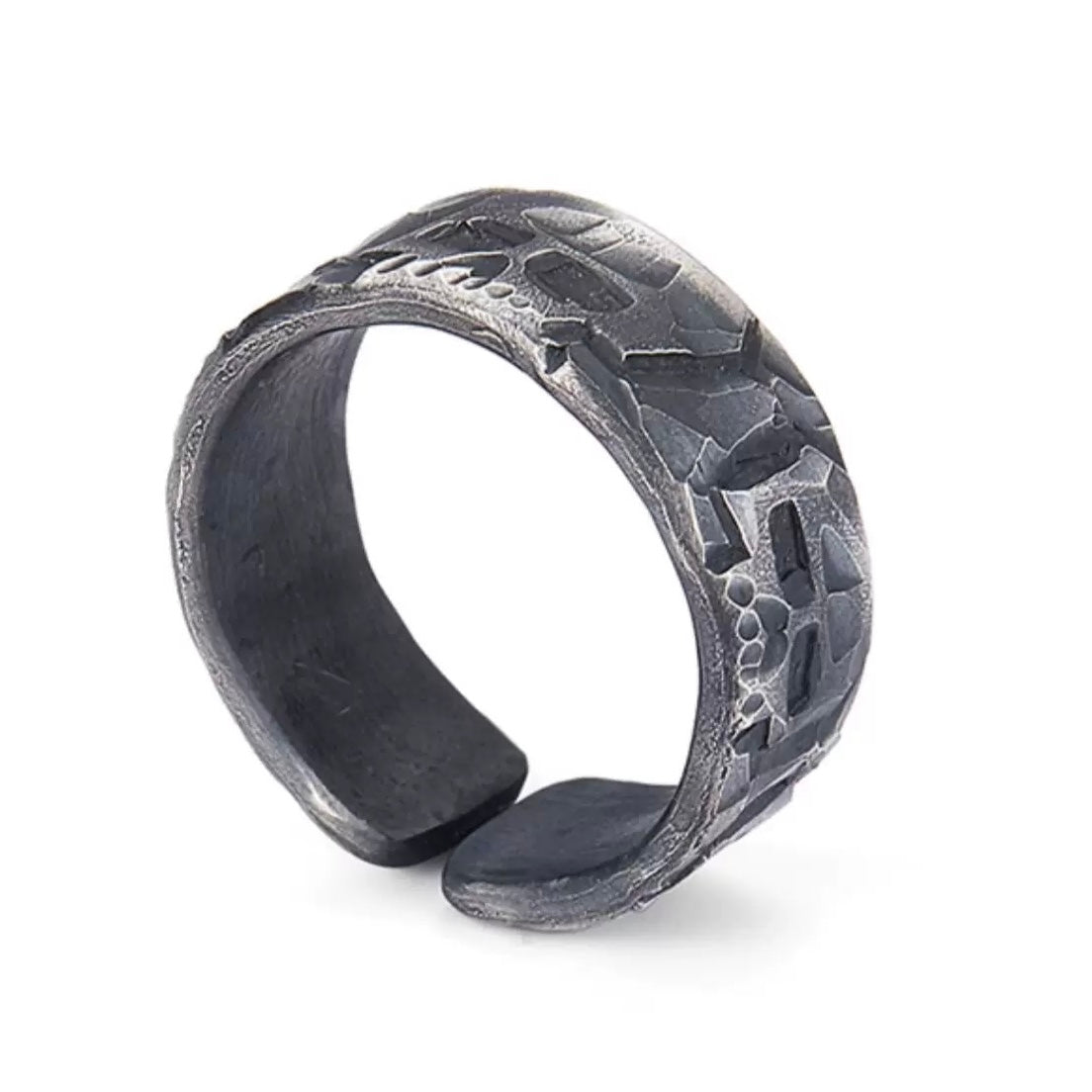 Vintage Engraved Gothic Skull Silver Cuff Ring