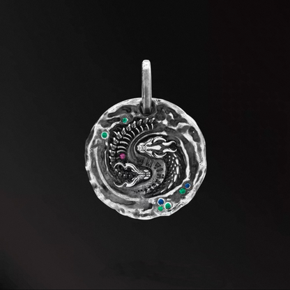 Ouroboros and Skull Eternal Cycle Silver Pendant with Gemstones