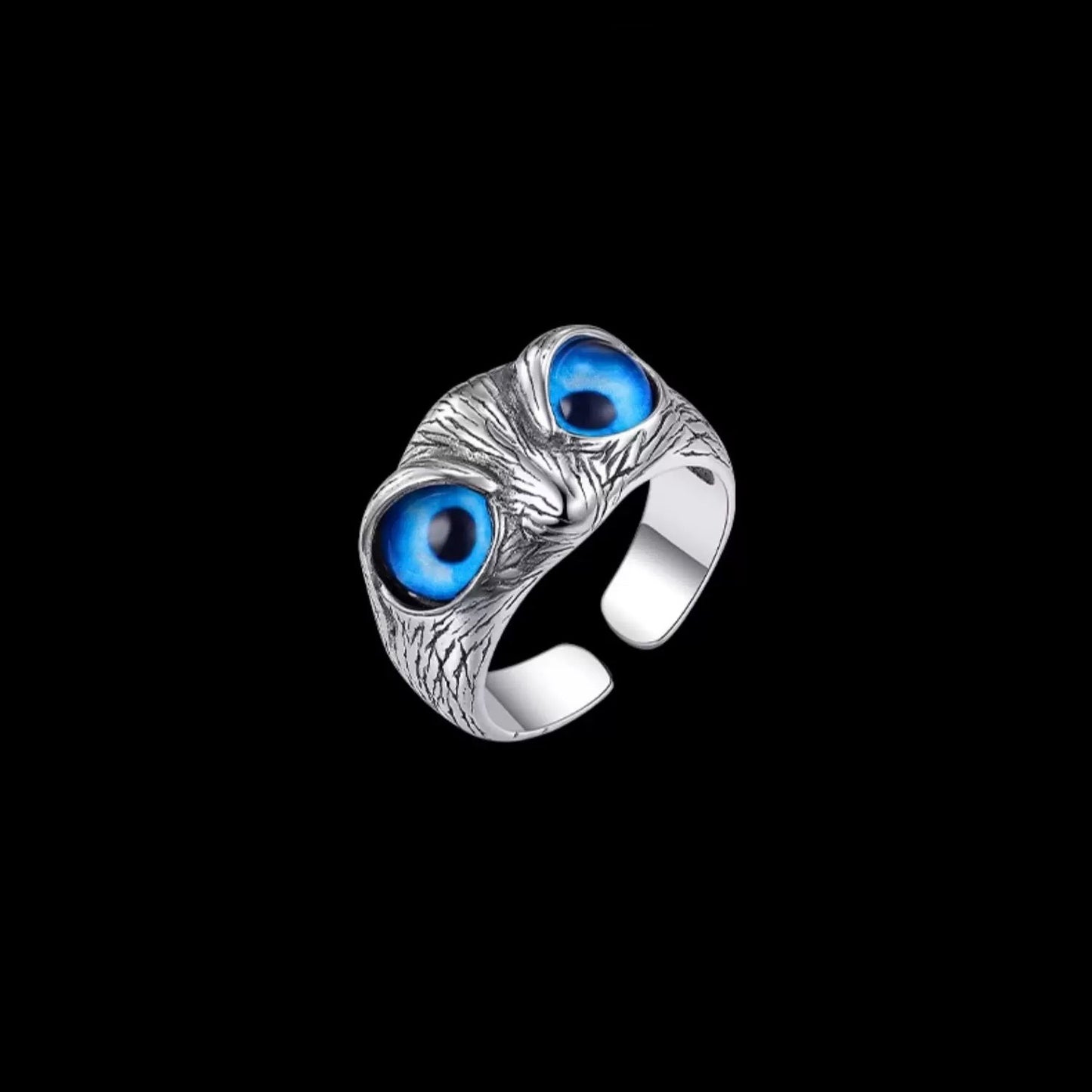 The Owl with Blue Eyes Silver Cuff Ring