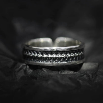 Mystic Dragon Spinal Cord Men's Silver Cuff Ring