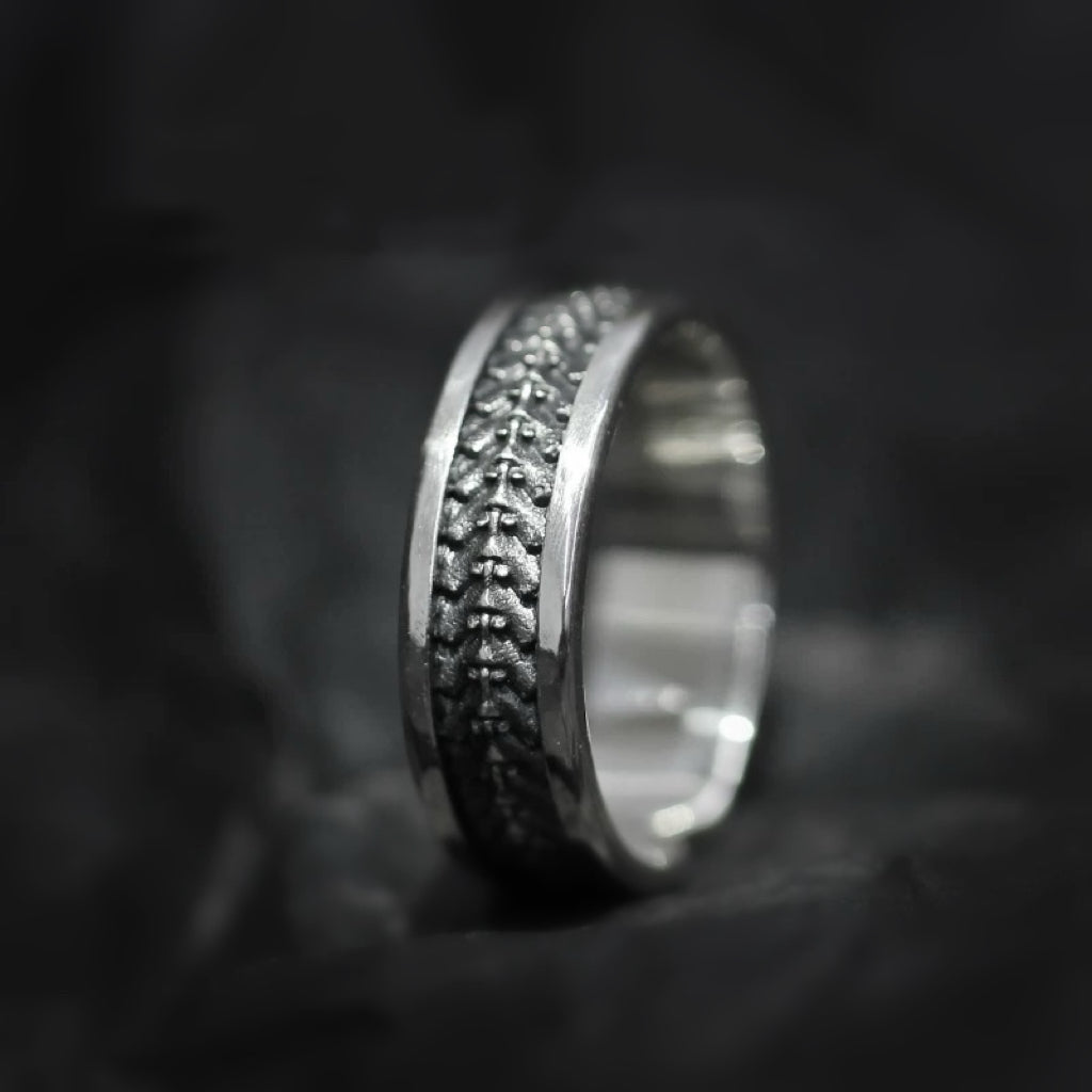 Mystic Dragon Spinal Cord Men's Silver Cuff Ring