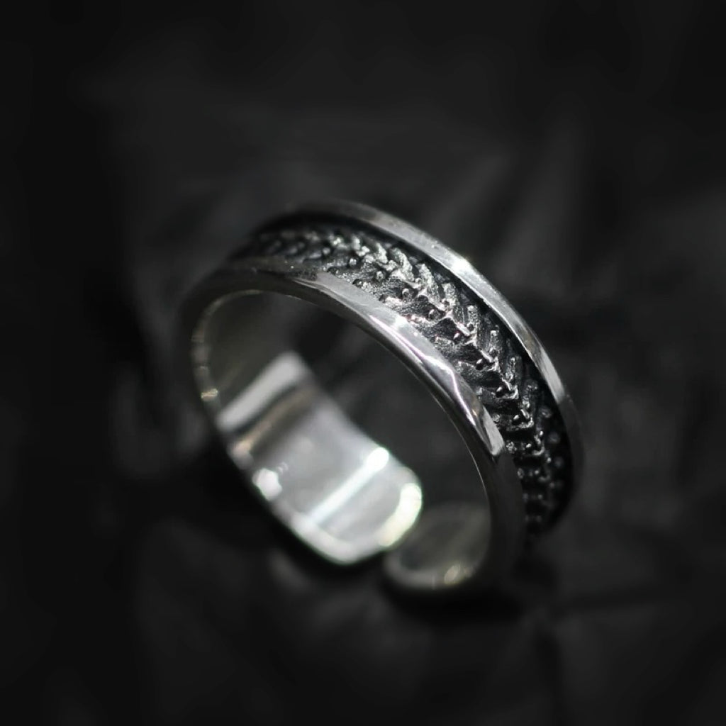 Mystic Dragon Spinal Cord Men's Silver Cuff Ring