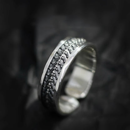 Mystic Dragon Spinal Cord Men's Silver Cuff Ring