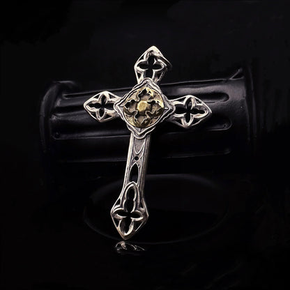 Gothic Medieval Skull Cross with Floral  Silver Necklace