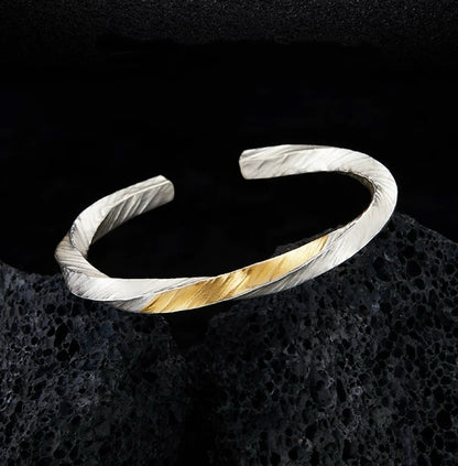 24K Gold-Gilded Mobius Strip Silver Bangle Bracelet