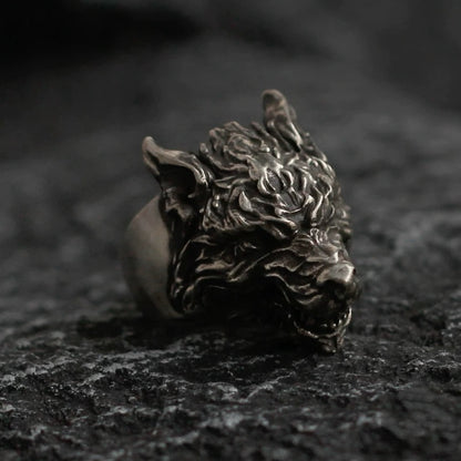 Vintage Viking Fenrir Wolf Men’s Silver Band Ring