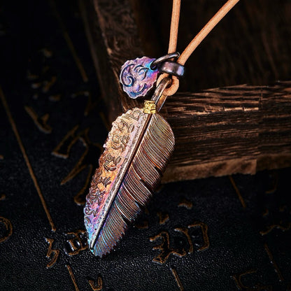 Multi-Colored Feather Silver Necklace with 24K Gold Accent