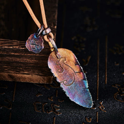 Multi-Colored Feather Silver Necklace with 24K Gold Accent