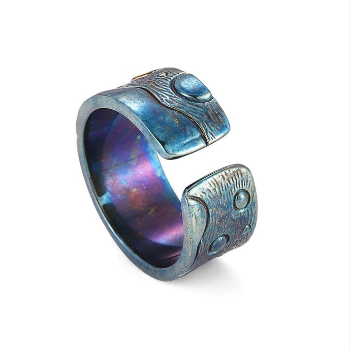 Van Gogh The Starry Night Artistic Silver Cuff Ring with Brass Accent