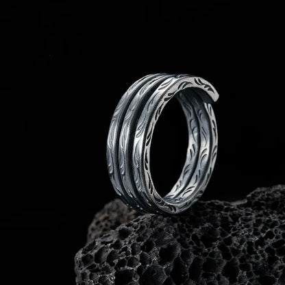 Arabesque Scroll and Vine Coil Silver Ring