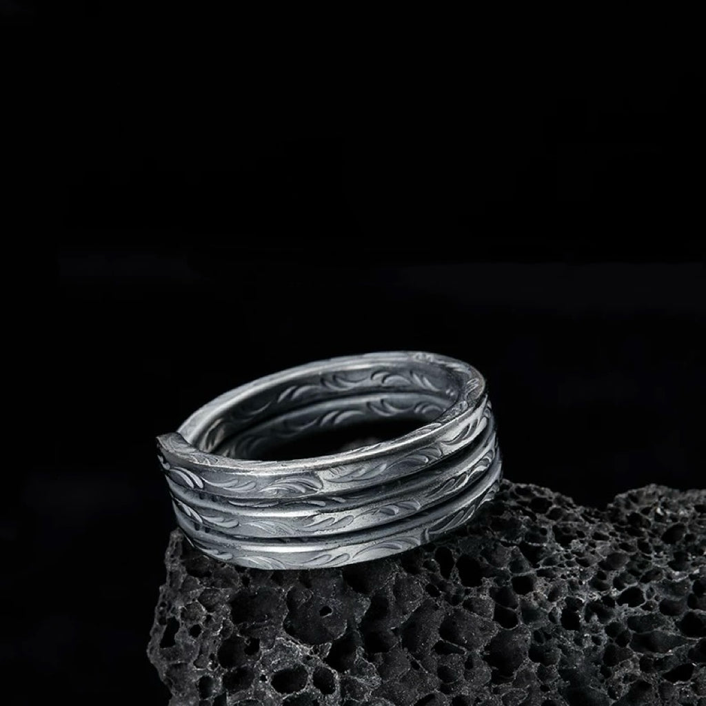 Arabesque Scroll and Vine Coil Silver Ring