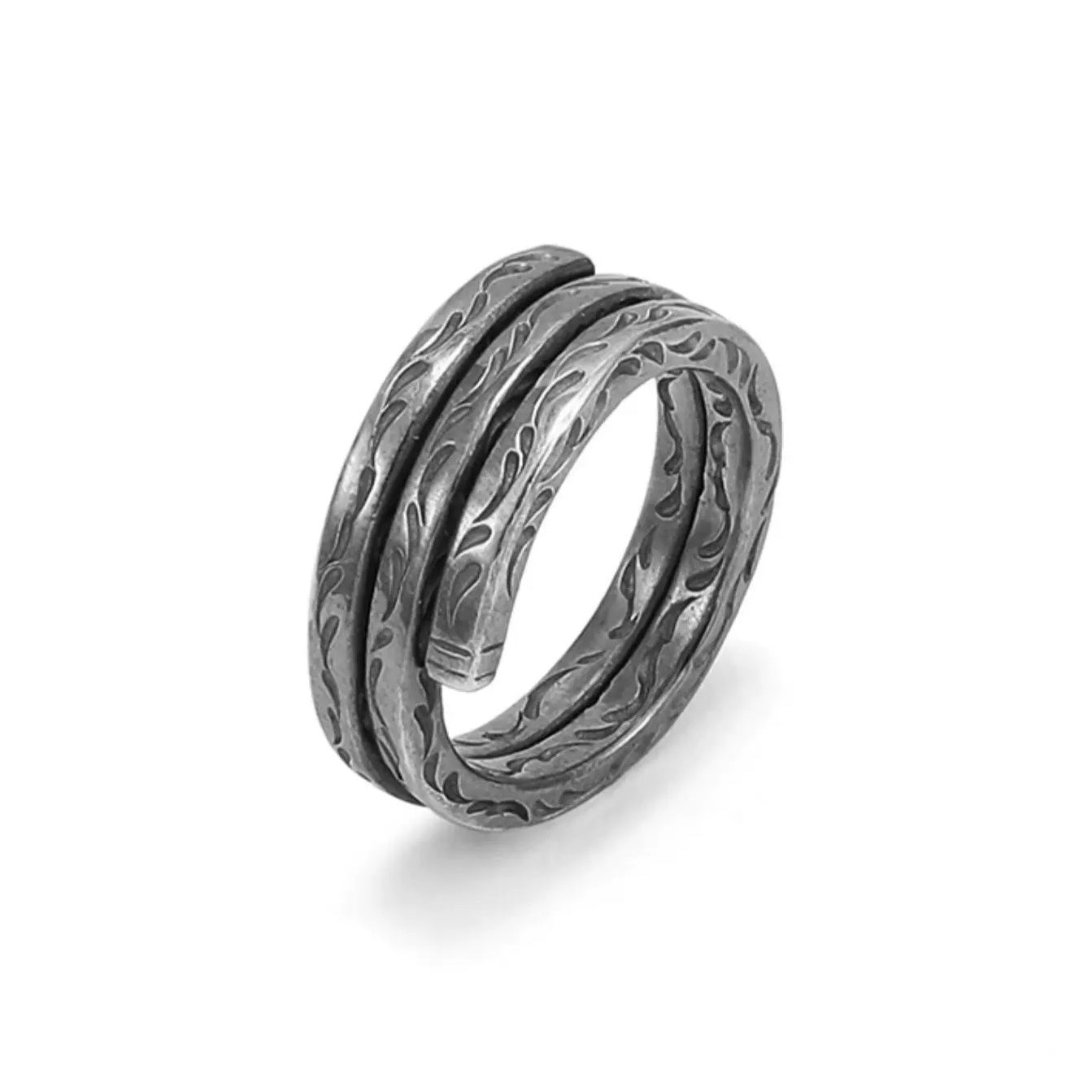 Arabesque Scroll and Vine Coil Silver Ring