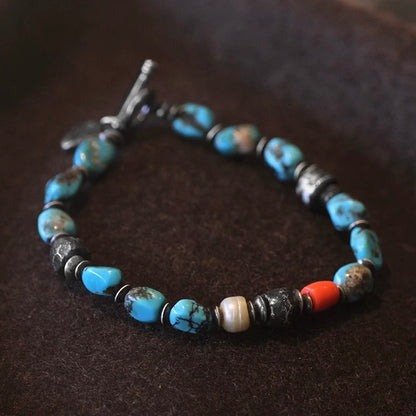 Vintage Native American Natural Turquoise Men’s Bracelet with Pearls and Glasses