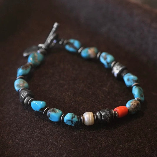 Vintage Native American Natural Turquoise Men’s Bracelet with Pearls and Glasses