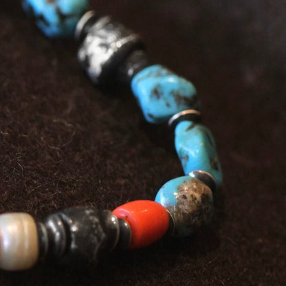 Vintage Native American Natural Turquoise Men’s Bracelet with Pearls and Glasses