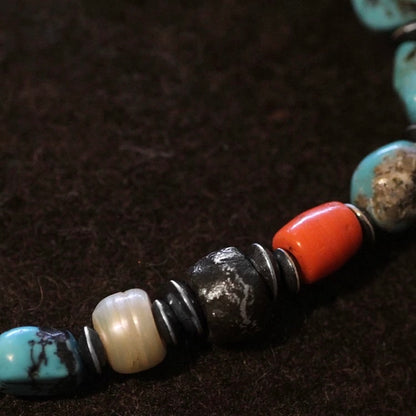 Vintage Native American Natural Turquoise Men’s Bracelet with Pearls and Glasses