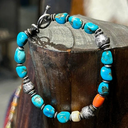 Vintage Native American Natural Turquoise Men’s Bracelet with Pearls and Glasses