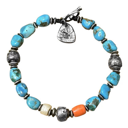 Vintage Native American Natural Turquoise Men’s Bracelet with Pearls and Glasses