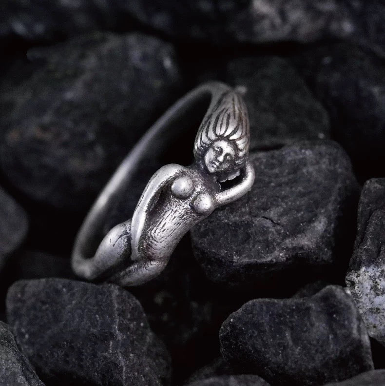 Ancient Greek Siren Naked Woman Silver Ring