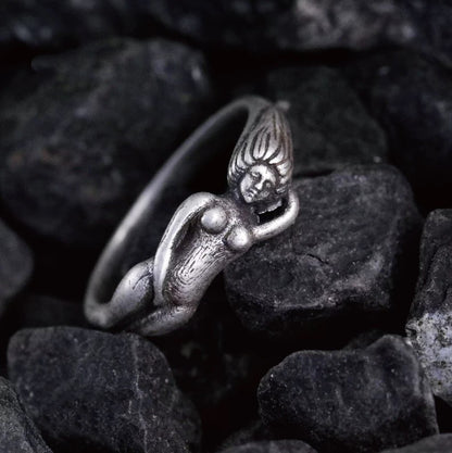 Ancient Greek Siren Naked Woman Silver Ring