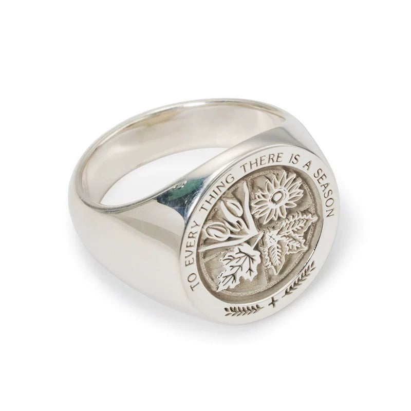 To Everything There Is a Season Quote Men's Silver Signet Ring