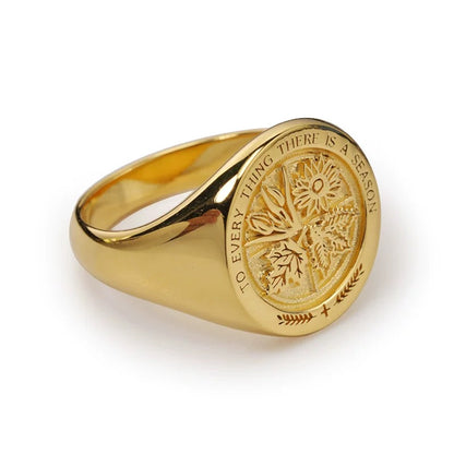 To Everything There Is a Season Quote Men's Silver Signet Ring