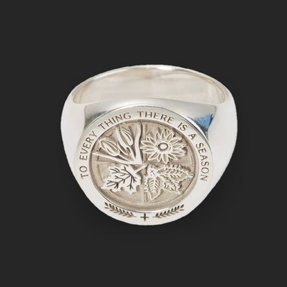 To Everything There Is a Season Quote Men's Silver Signet Ring