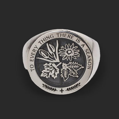 To Everything There Is a Season Quote Men's Silver Signet Ring