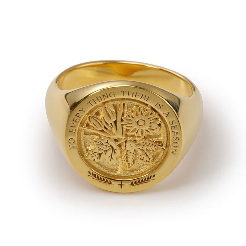 To Everything There Is a Season Quote Men's Silver Signet Ring