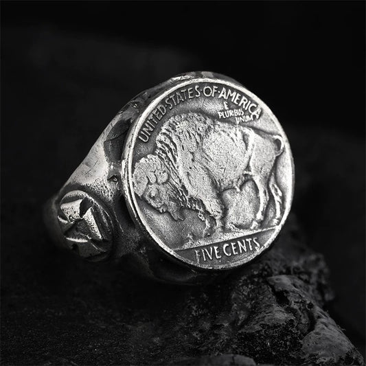 Buffalo Nickel Silver Coin Biker Ring