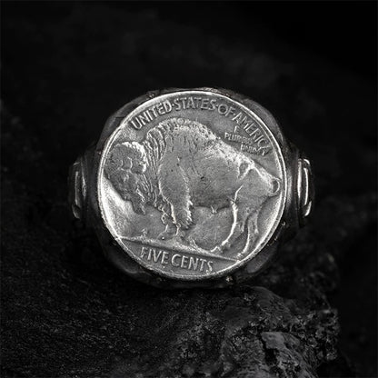 Buffalo Nickel Silver Coin Biker Ring