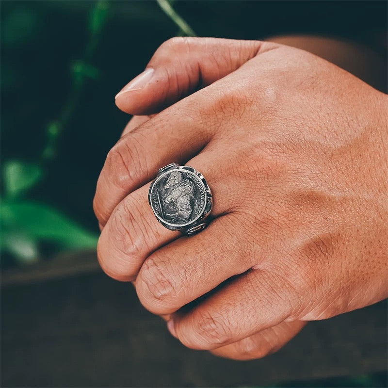 Buffalo Nickel Silver Coin Biker Ring