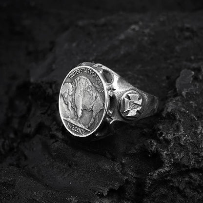 Buffalo Nickel Silver Coin Biker Ring