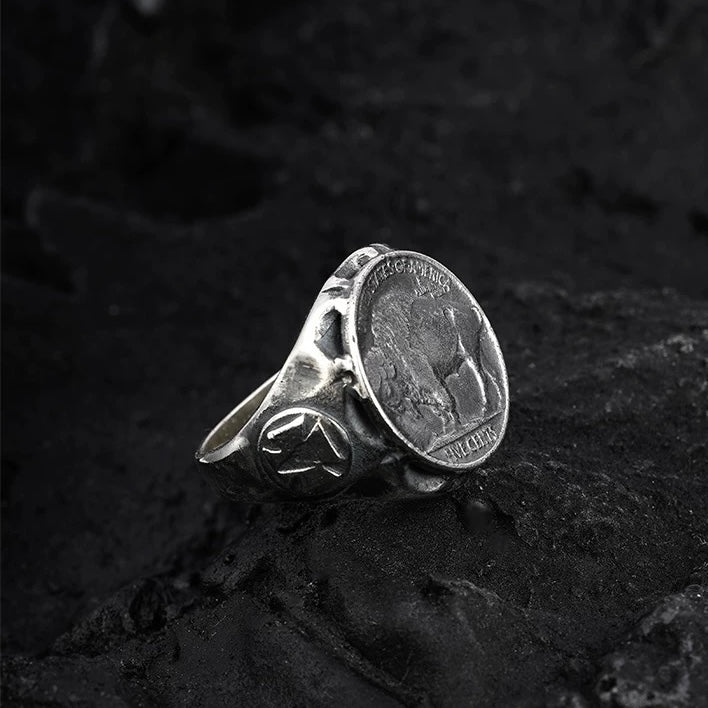 Buffalo Nickel Silver Coin Biker Ring