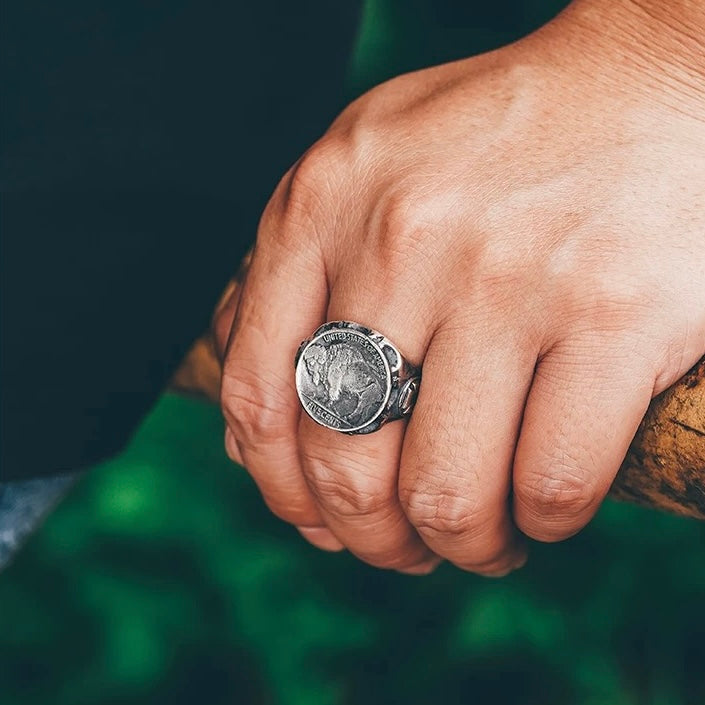 Buffalo Nickel Silver Coin Biker Ring