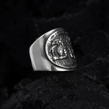 Vintage Ancient Egyptian Horus Anubis Men’s Silver Biker Ring